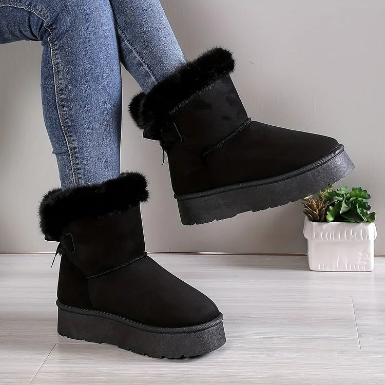 Stylish, Thermo-lined Plush Boots With Bow Knot shopify Stunahome.com