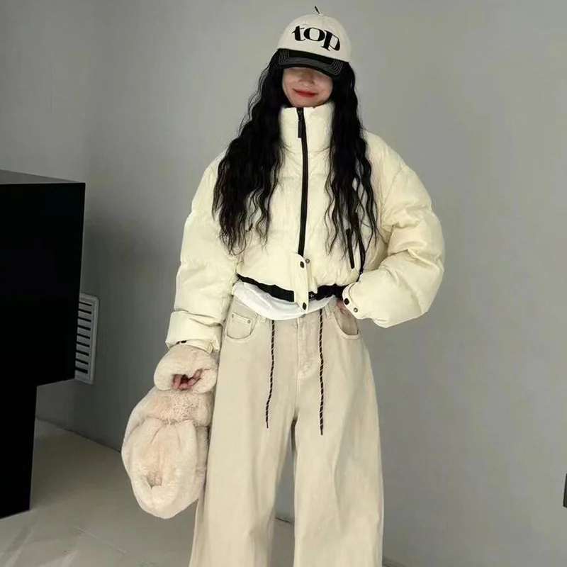 Toloer Vintage Down Bread Clothes Female 2024 Winter Design Feel Double Zipper Trend Advanced Feel White Duck Down Coat-Outfit Ideas
