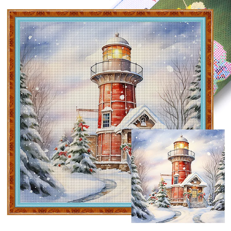 Lighthouse In The Snow - Printed Cross Stitch 11CT 40*40CM