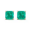 14K Yellow Gold 4.5 ct tw Asshcer Cut Colombian Lab Emerald 4 Claw Prong Basket Stud Earrings
