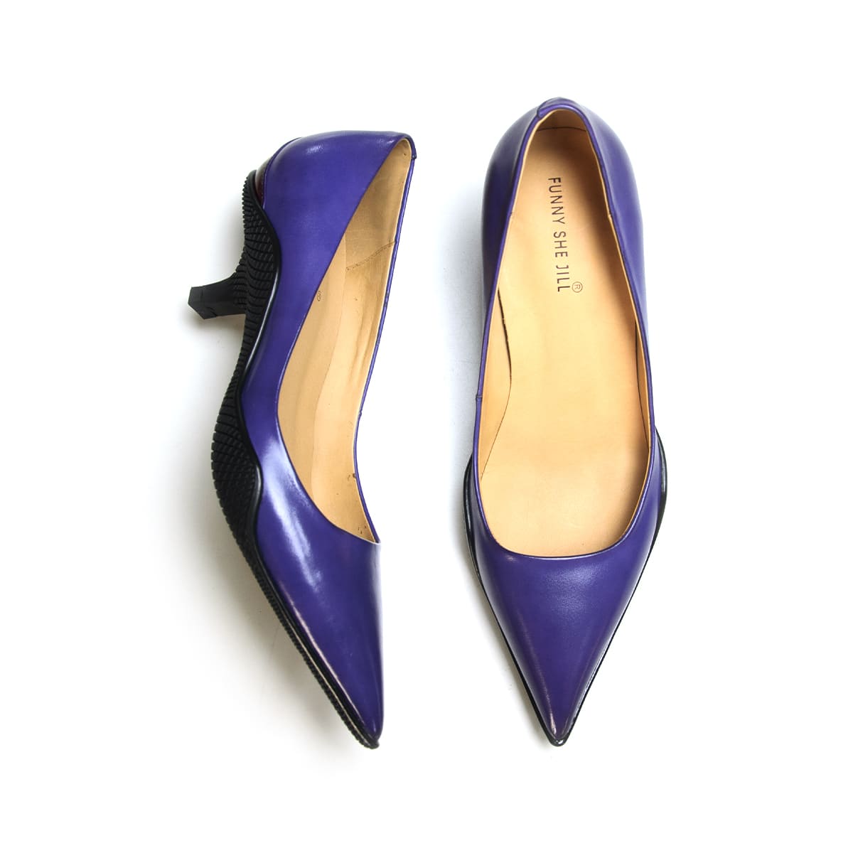 Comma Heels Pointed Toe Heels Two-Color Stitching Court Heels
