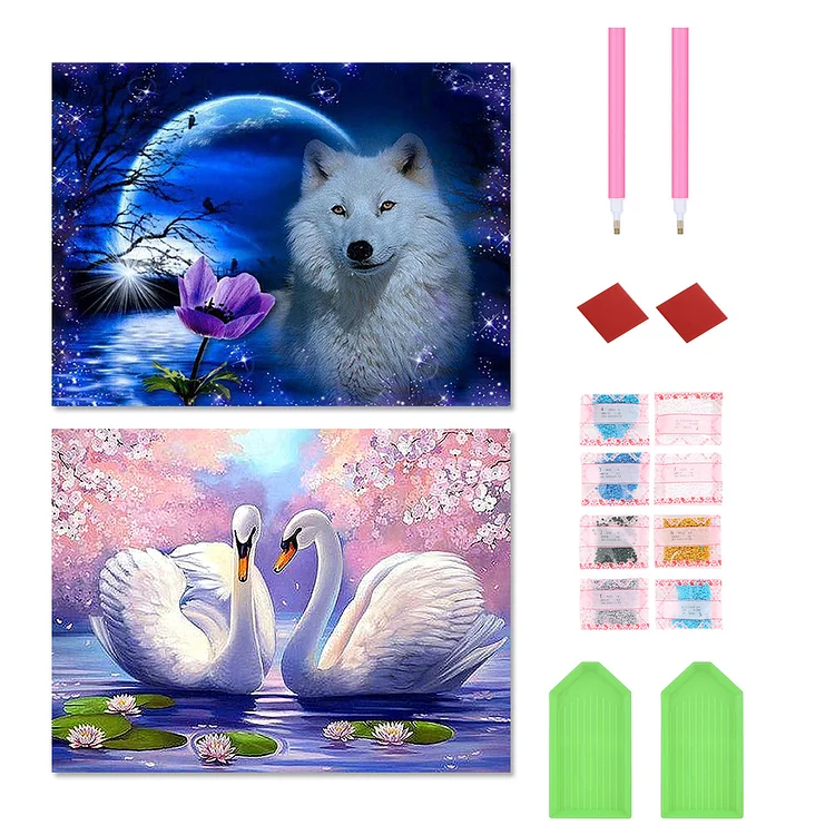 2pcs Animals - Full Round Drill Diamond Painting - 40*30CM(Canvas)