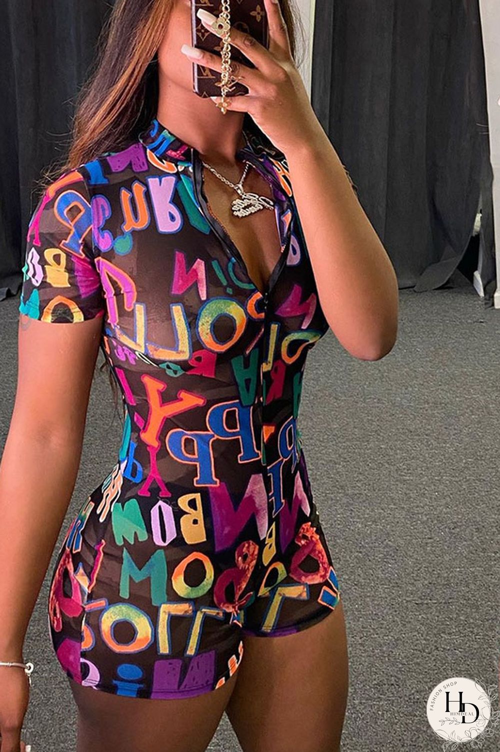 Red Fashion Sexy Print Polyester Short Sleeve V Neck Jumpsuits