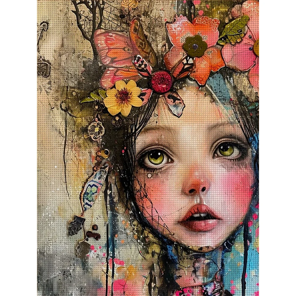 11CT Full Stamped Cross Stitch - Girl(Canvas|45*60CM)