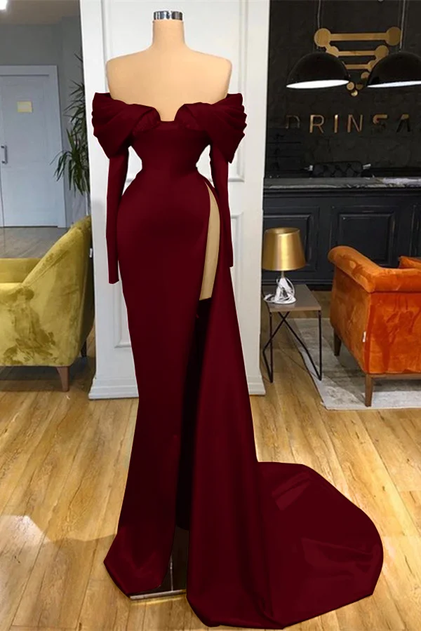 Red Simple Mermaid Prom Dress With Split Red Evening Dress Y5714 main image 1