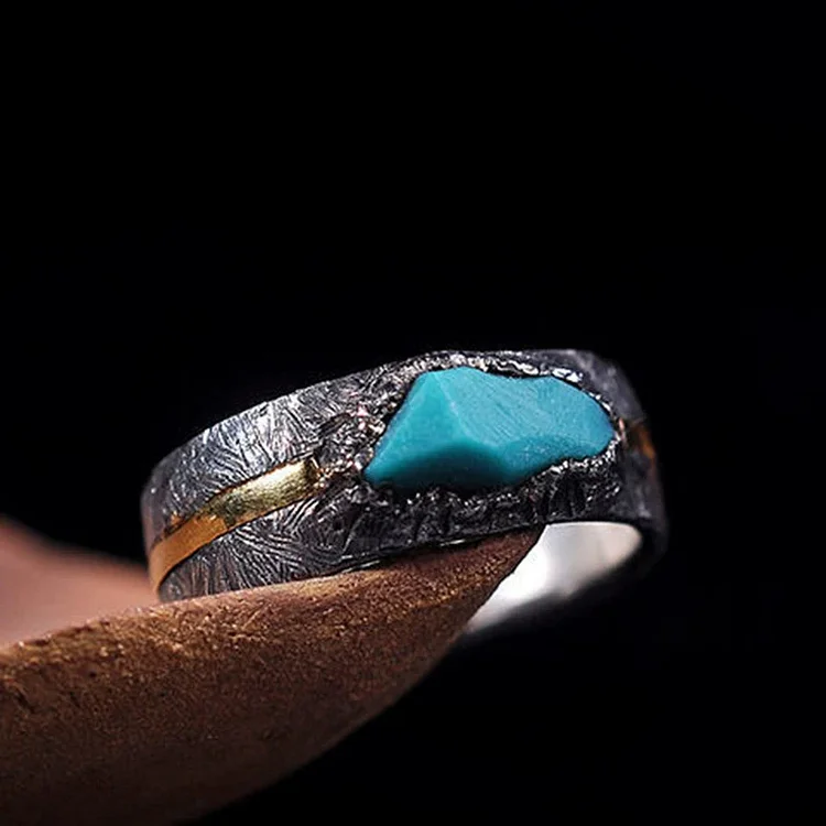 Olivenorma Men's Vintage Inlaid Turquoise Adjustable Ring