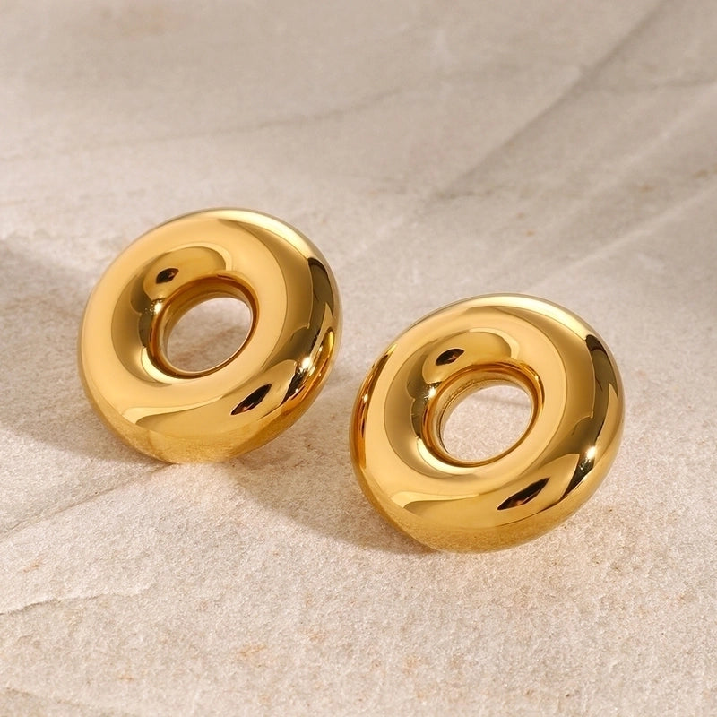 1 Pair Minimalist Classic Style Circle Hollow Out 304 Stainless Steel Ear Studs