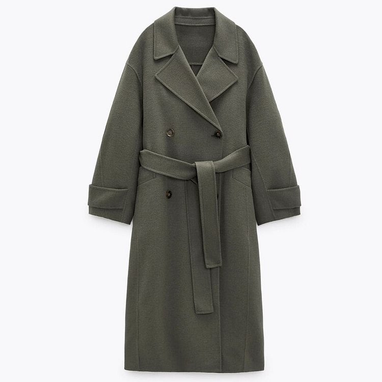 Autumn Winter Women Warm Woolen Treach Coat Vintage Olive Green Long Outwear Female Casual Loose Overcoats Ladies Femme - BlackFridayBuys