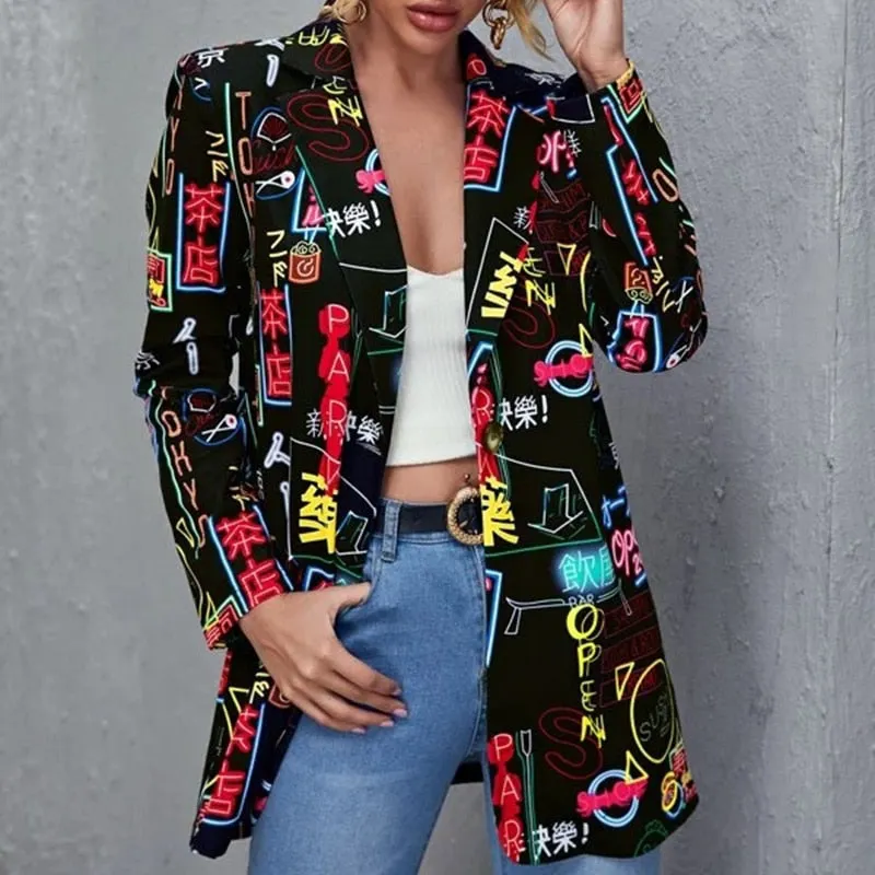 Fashion Trend Women Lapel Leopard Print Long Sleeves Suit Jacket Elegant Fall Winter Office Lady Cardigan Coat Casual Streetwear