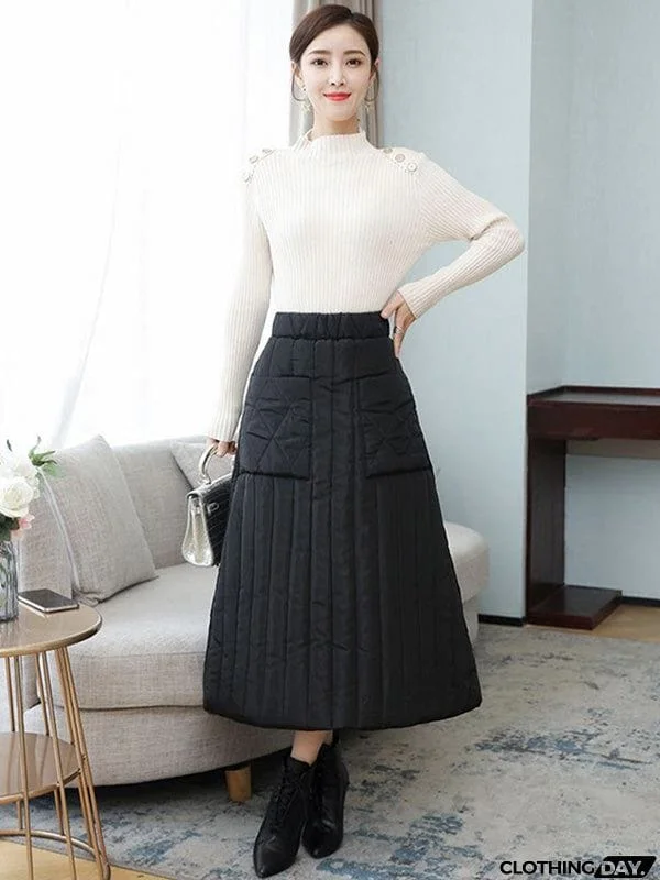 Vintage Loose Elasticity High-Waisted A-Line Padded Skirt Bottom