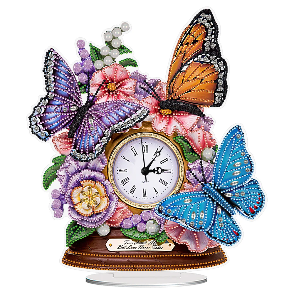 DIY Flower Butterfly Special Shape Acrylic Diamond Painting Clock Art Craft