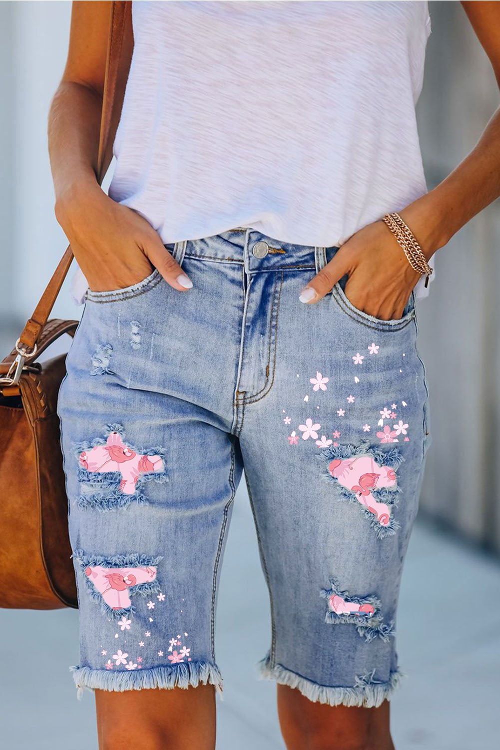 Flamingo Ripped Bermuda Shorts