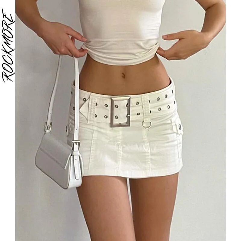Toloer Rockmore Women'S Jeans Skirt With Belt Summer Low Waist Denim Skirt Streetwear Mini Short Skirt Korean E Girl Casual 2021