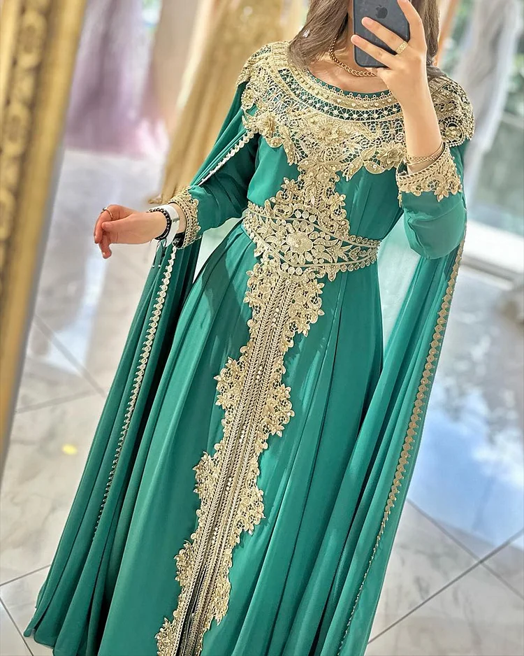 Women's Round Neck Shawl Embroidered Dress