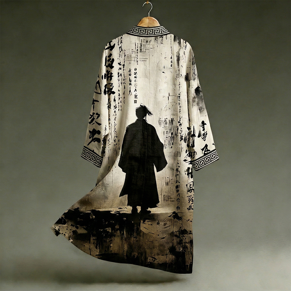 Japanese Style Calligraphy Art Pattern Casual Kimono  artssus