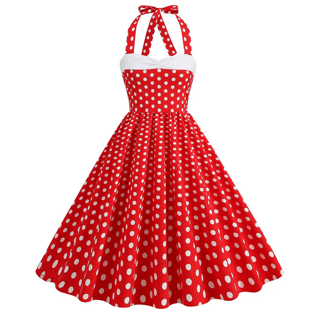 Polka Dot Dress Hanging Neck Hepburn Retro Dress