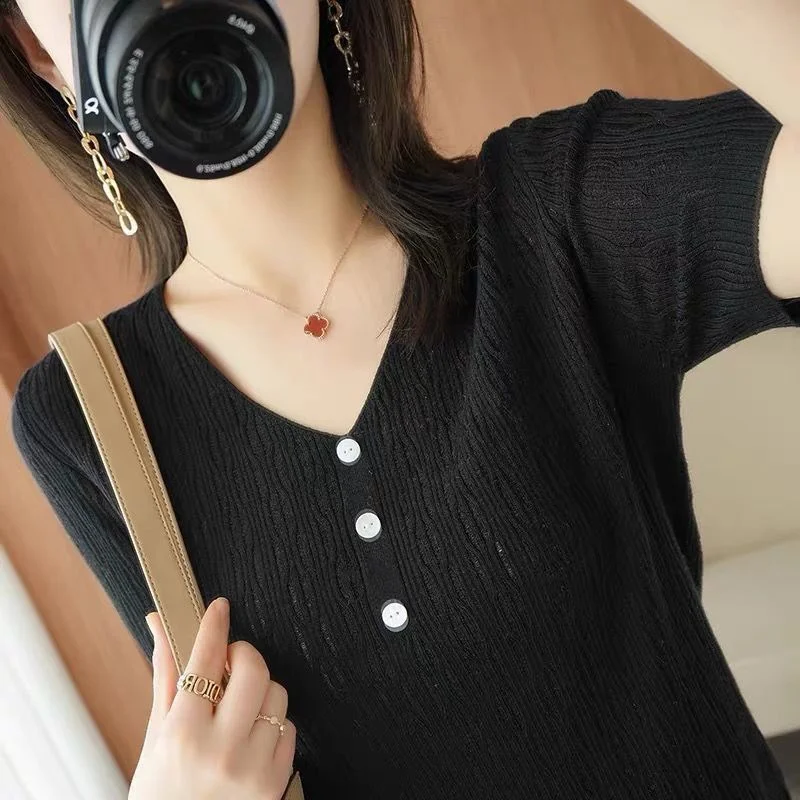 Ueong Ueong New Women's Plus Size Women's Jacket Foreign Style Wearing Bottom Sweater Ice Silk Short Sleeved T Shirt Women Loose