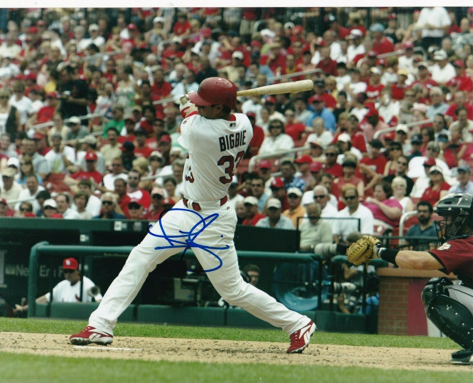 LARRY BIGBIE ST. LOUIS CARDINALS ACTION SIGNED 8x10