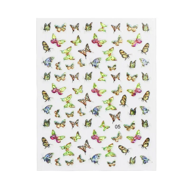 1pc Shiny 3D Butterfly Nail Art Stickers Adhesive Sliders Colorful DIY Golden Nail Transfer Decals Foils Wraps Decorations