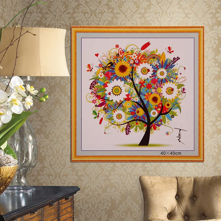 DIY - (Summer) Four Seasons To Make A Fortune Tree Quadruple Painting  Stamped Cross Stitch 45*45CM