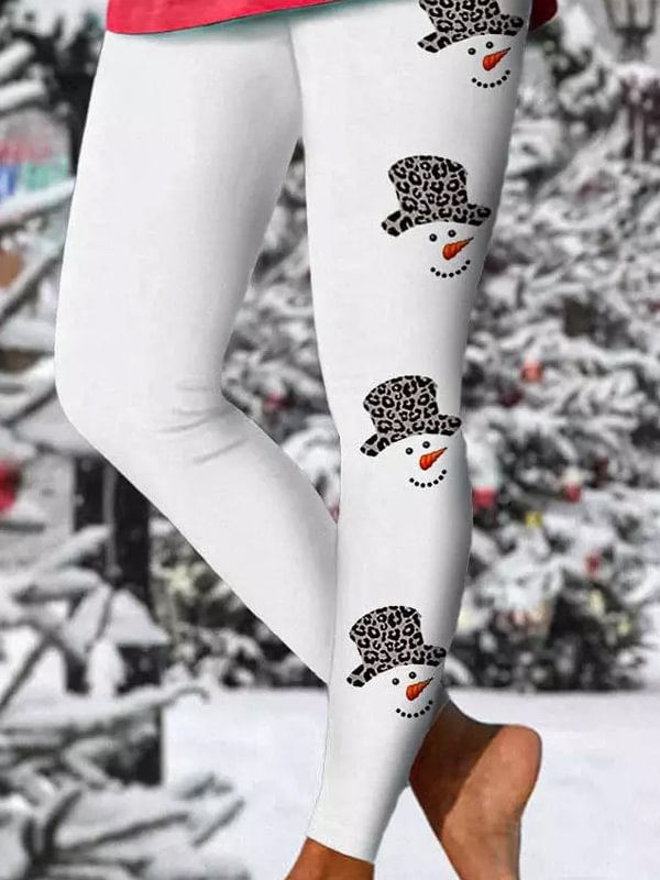 Christmas Snowman Leopard Skinny Leggings