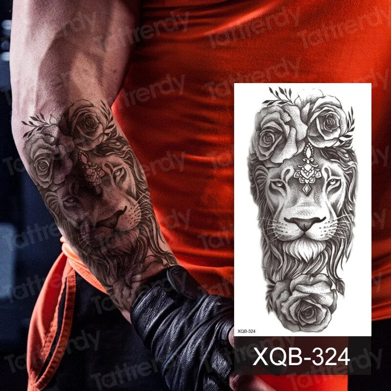 Waterproof Temporary Tattoo Sticker Lion King Crown Cross Tiger Pattern Fake Tatto Flash Tatoo Black Body Art for Kids Women Men