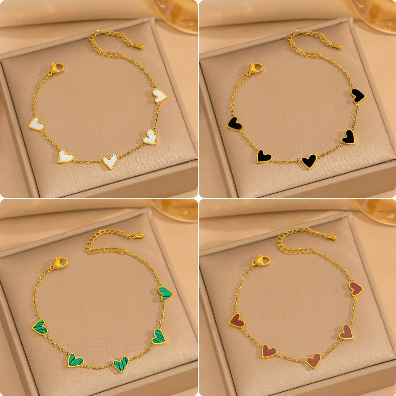 Hot Sale Fashion Simple Versatile Stainless Steel Plated 18K White Shell Heart Gold Bracelet