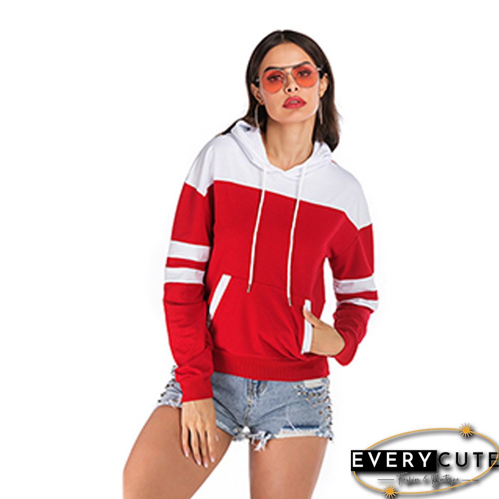 Red White Colorblock Kangaroo Pocket Hoodie