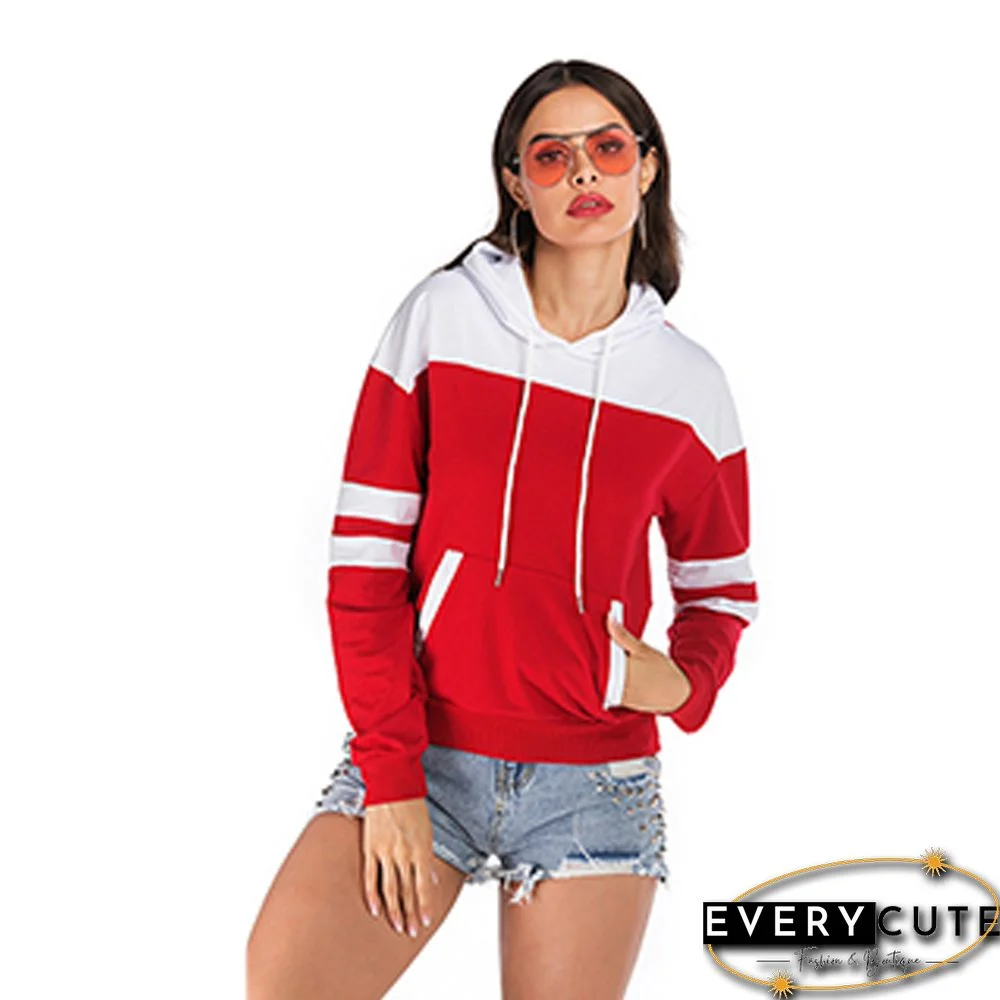 Red White Colorblock Kangaroo Pocket Hoodie