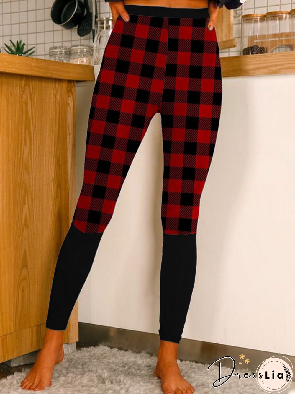 Casual Cotton Blends Checked/Plaid Leggings