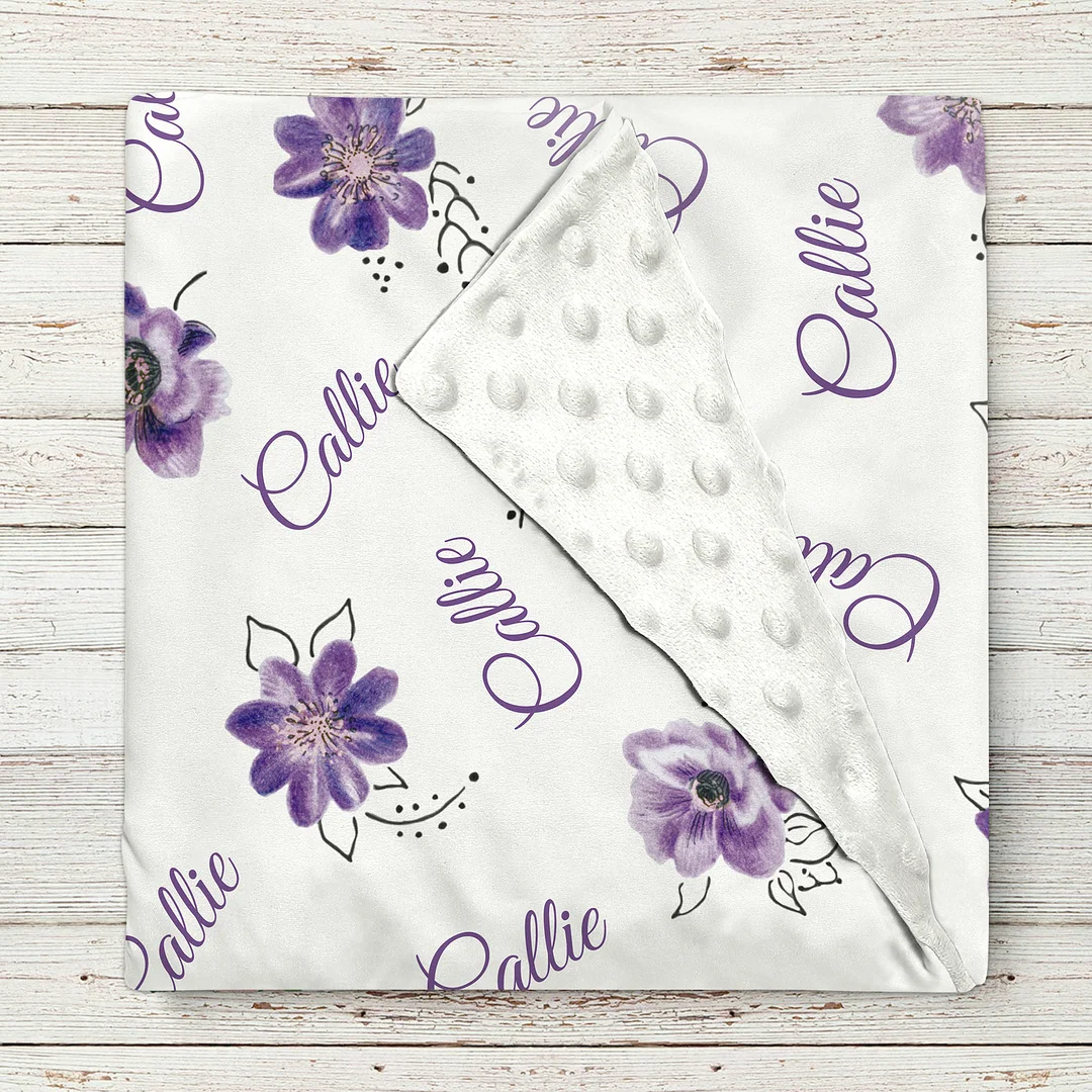 Personalized Purple Flowers Baby Girl Name Blanket 