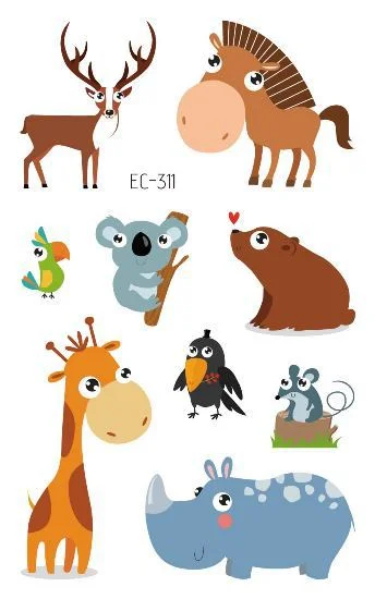 24 kinds Cartoon Animals Temporary Tattoo Stickers for Kids Lion Tiger Giraffe Elephant Fox Hedgehog Turtle tatouage temporaire