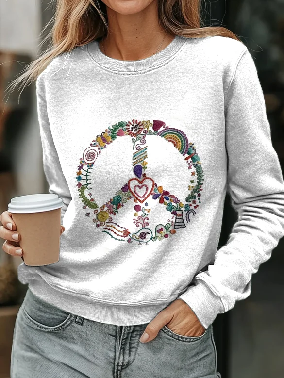 Women's Hippie Flower Art Print Casual Sweatshirt
