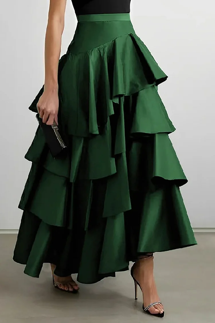 Plus Size Semi Formal Skirts Green Flounce Knitted Skirts [Pre-Order]