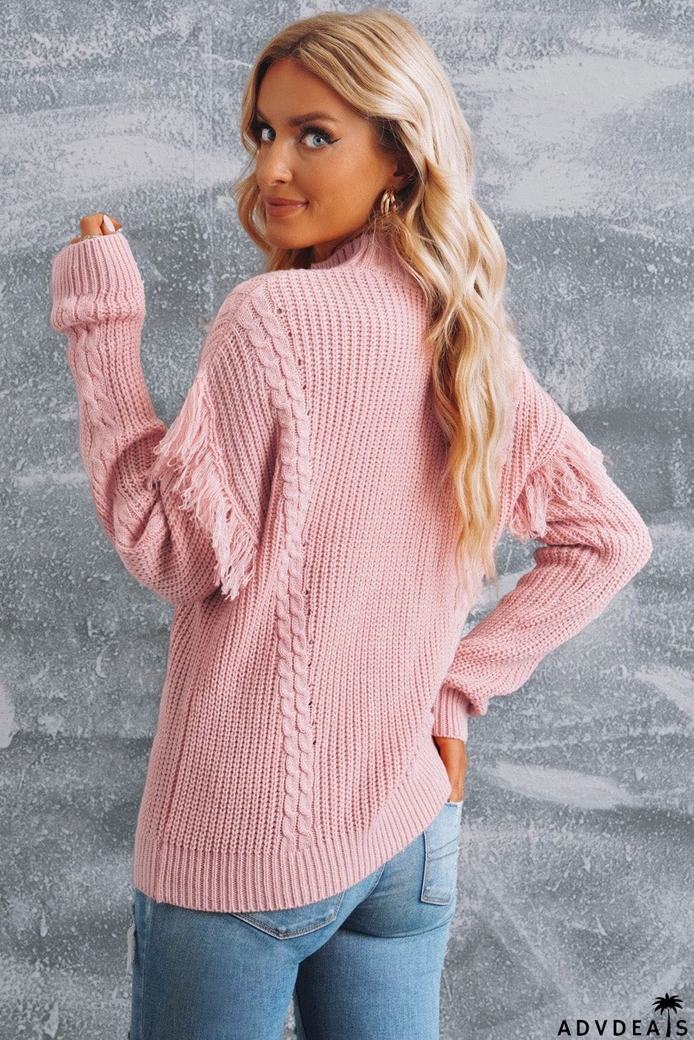 Fringe Detail Mixed Knit Sweater