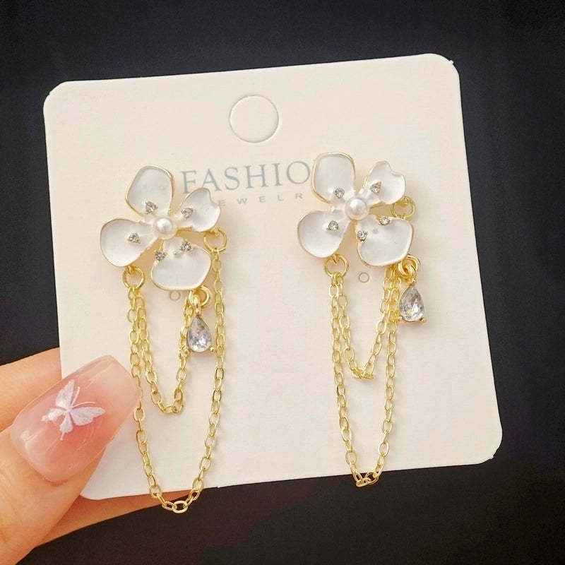 3 Pieces Sweet Heart Shape Rose Flower Inlay Imitation Pearl Alloy Rhinestones Earrings