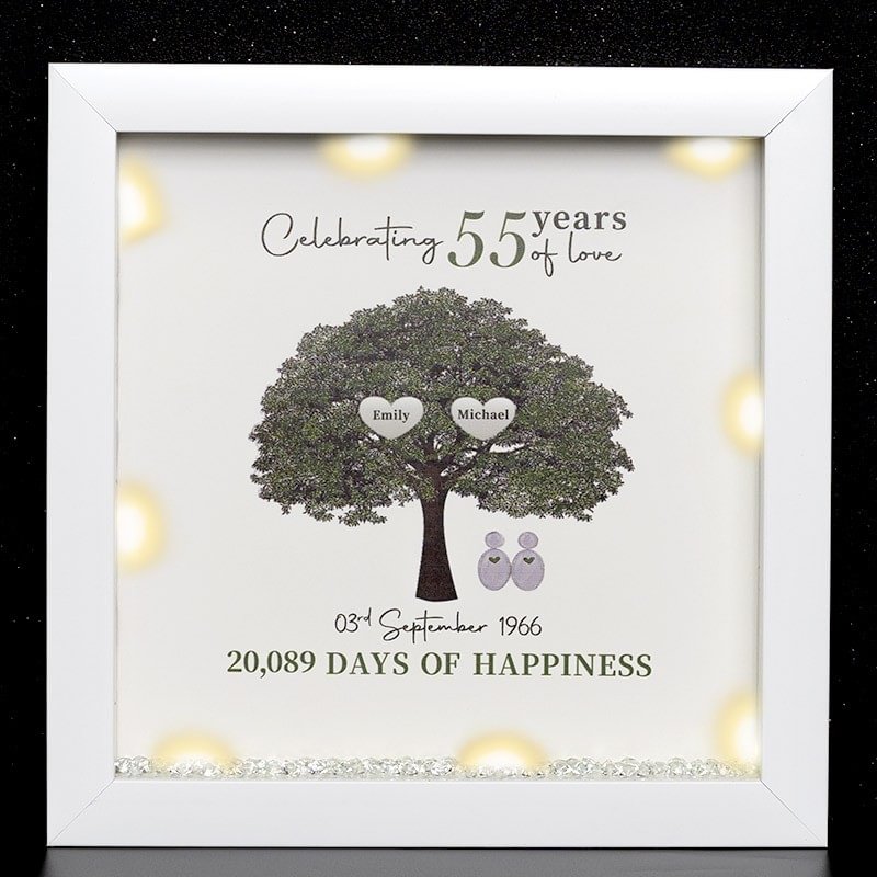 Vangogifts Green 55th Wedding Anniversary Personalised Family Tree Framed Print Best Gift for Wife Husband