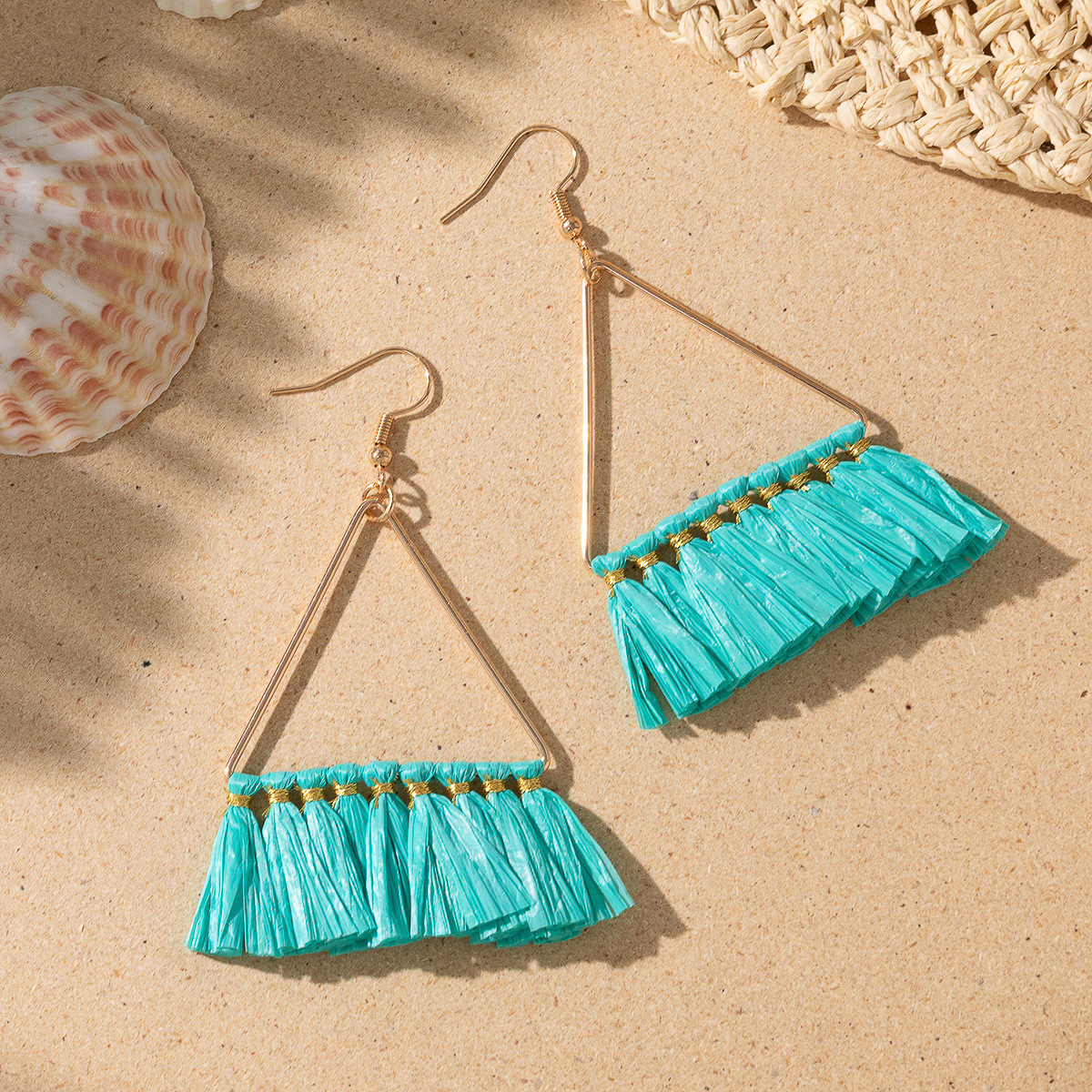 Women's Holiday Bohemian Style Raffia Braided Tassel Earrings