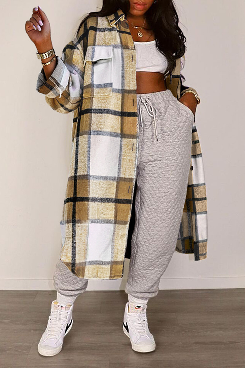 Casual Plaid Split Joint Turndown Collar Tops main image 0