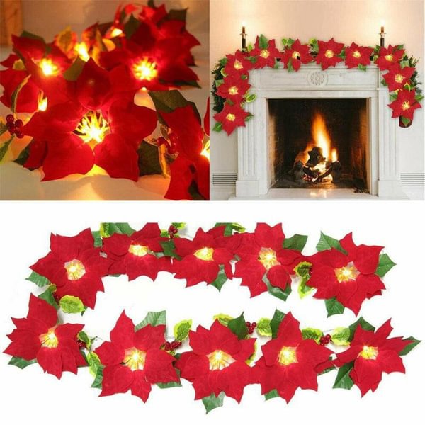2Style Led Outdoor Poinsettia Flowers Christmas For Garden Xmas Tree Ornaments String Lights Christmas Garland Home Decor Christmas Decorations - Shop Trendy Women's Fashion | TeeYours