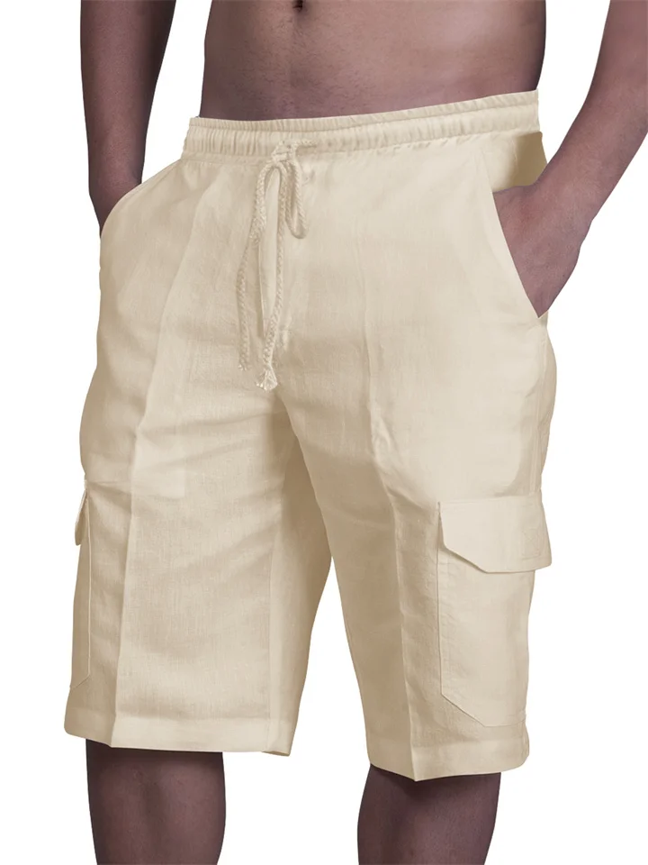 Men's Shorts Linen Shorts Summer Shorts Beach Shorts Multi Pocket Plain Knee Length Beach Linen / Cotton Blend Hawaiian Casual Black White Inelastic-Cosfine
