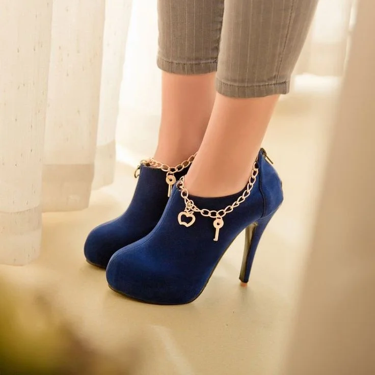 Navy Suede Platform Ankle Boots with Stiletto Heels Vdcoo