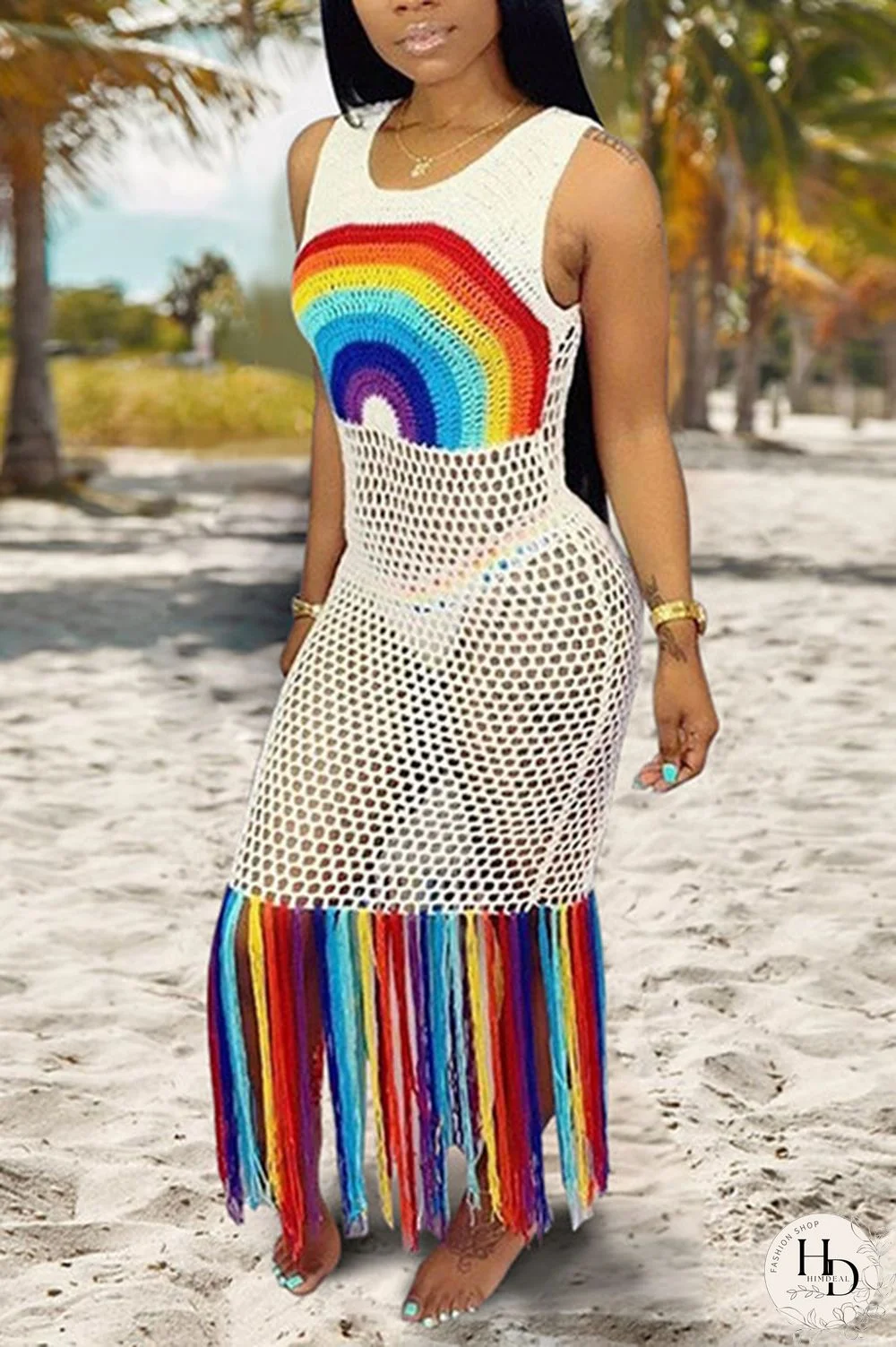 Black Fashion Sexy Mesh Print Beach Dress