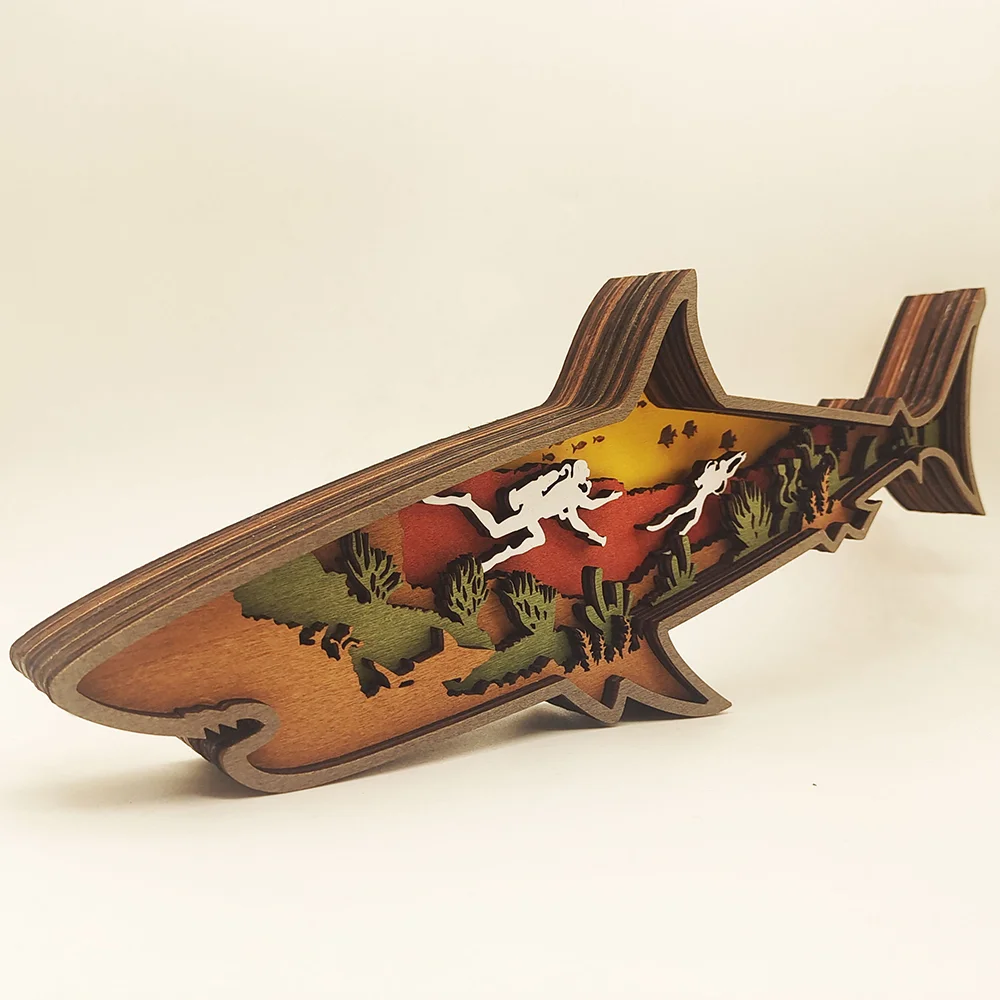 Purexcellent&trade; New creative home desktop wood carving shark handicraft decoration