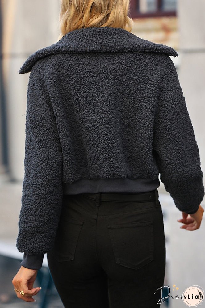 Plain Zipper Sherpa Short Jacket Coat