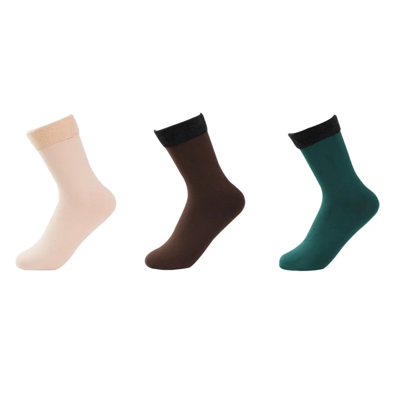 3 Pairs Women Winter Warm Thicken Casual Solid Color Socks Pack Home Snow Boots Velvet Home Floor Sock Set Lots Keep Warm