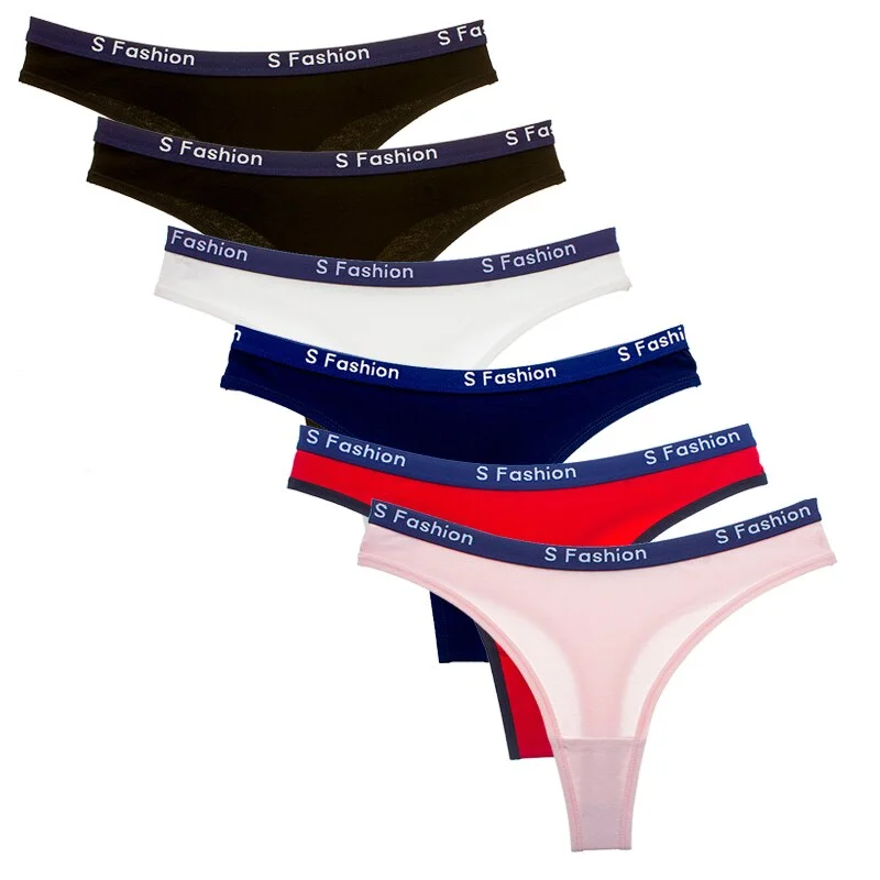 Woman Panties Cotton G-string Thongs Female Underwear For Lady Soft Skin-friendly Striped Panty T-back Girls Underpants 6PCS