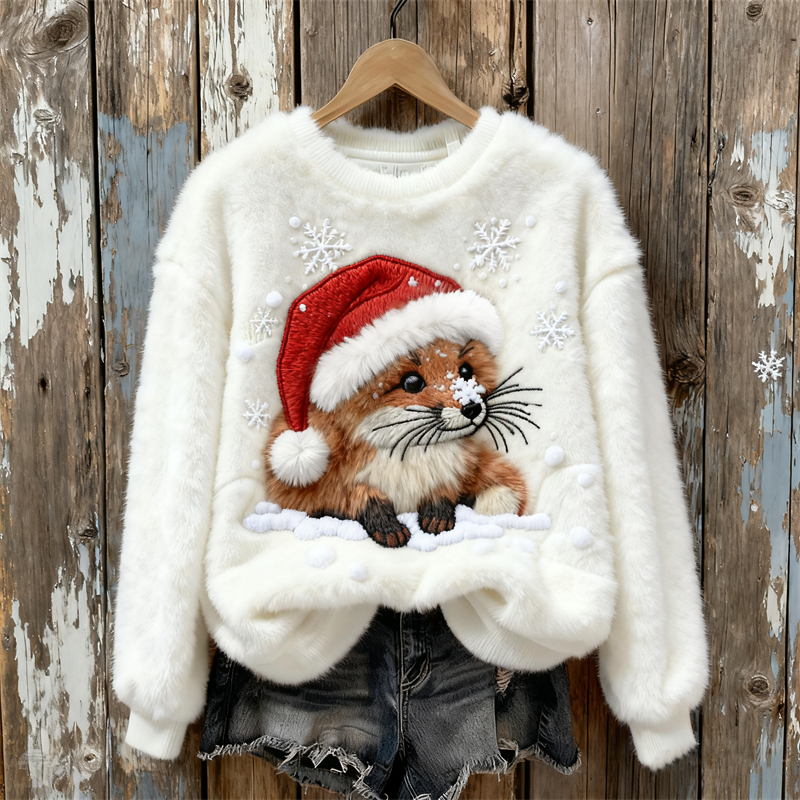 Lovely Christmas Fox In The Snow Cozy Plush Sweatshirt wearshes