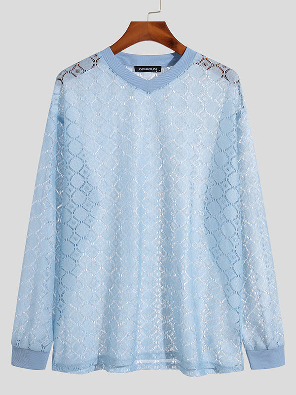 Aonga - Mens See-through Knitted Long-sleeved SweaterI aonga