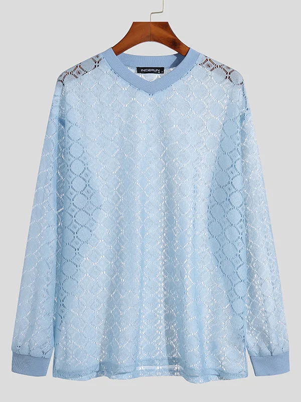 Aonga - Mens See-through Knitted Long-sleeved SweaterI aonga